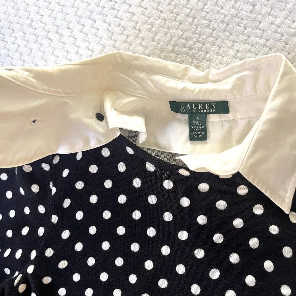 NWOT Ralph Lauren POLKA DOT WHITE COLAR KNIT TOP S - Picture 11 of 13